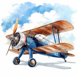 Pacchetto di 11 Clipart di aerei storici, illustrazioni di aerei retrò, clipart di acquerelli stampabili, JPG di alta qualità, creazioni di carta, diari di scarto