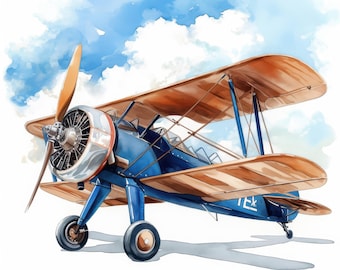 Paquete de 11 imágenes prediseñadas de aviones históricos, ilustración de avión retro, imágenes prediseñadas de acuarela imprimibles, archivos JPG de alta calidad, manualidades de papel, revistas basura