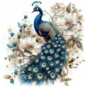 12 Adorable Peacock Clipart Bundle Set, Printable Watercolor clipart, High Quality JPG, Digital download, Paper craft, junk journal, planner