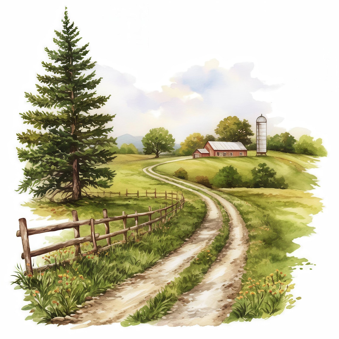 15 Farmyard Farm Scenes Clipart Bundle, Farm Landscapes Illustration ...