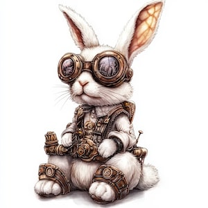 22 Roboter Hase Clipart Bundle, Steampunk Hase, druckbares Aquarell Bild, hochwertige JPG, digitaler Download, Papiermodell, Junk Journal