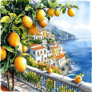 13 Italian Coast Clipart Bundle, Amalfi Citrus Illustrations, Printable Watercolor Clipart, High Quality JPG, Paper craft, Junk Journals