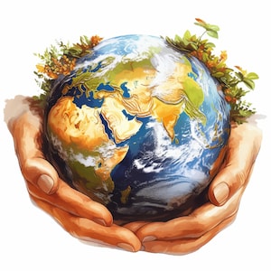 13 Erde in menschlichen Händen Clipart Bundle, Save the Planet Illustration, druckbare Aquarell Clipart, hochwertige JPG, Papiermodelle