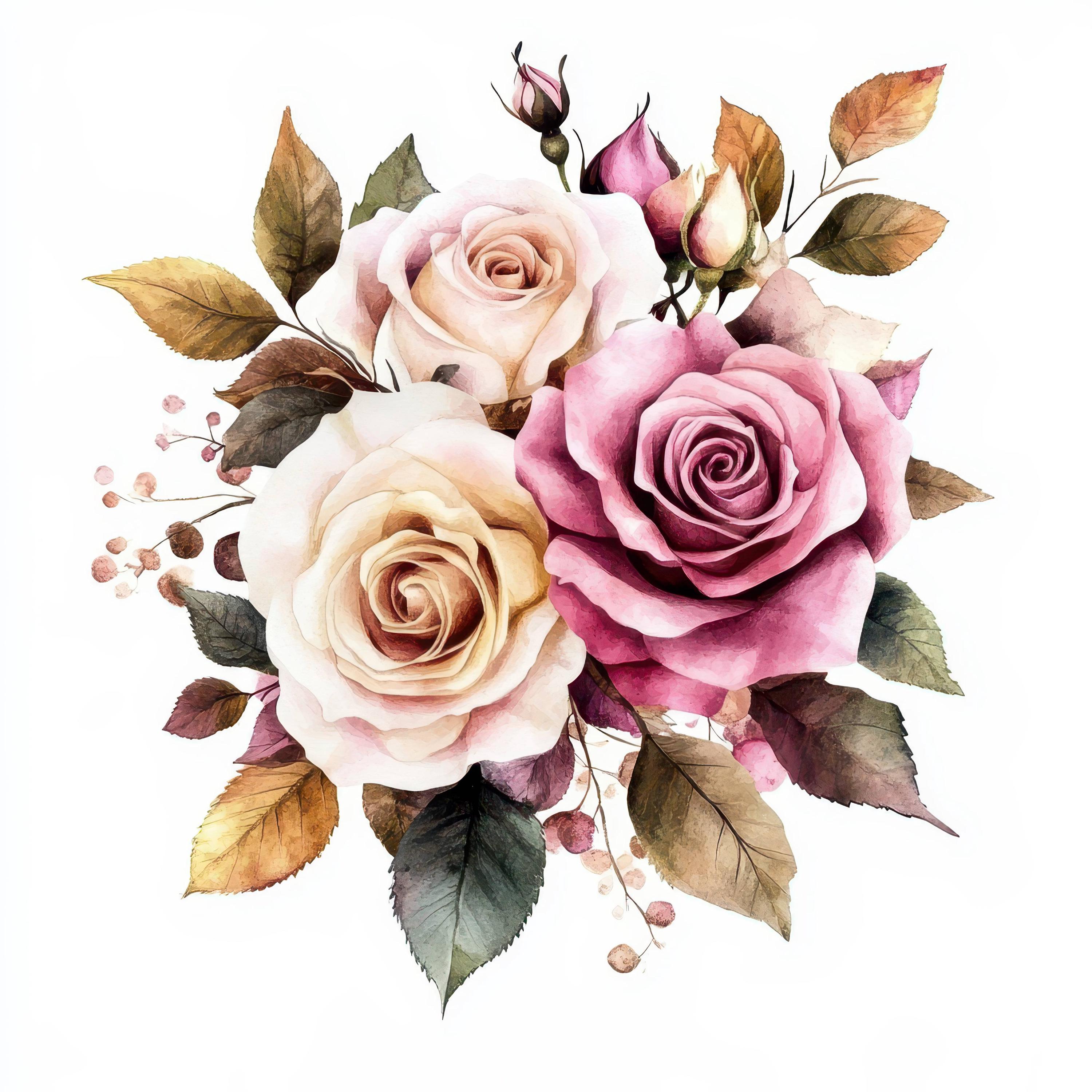 20 Boho Roses Clipart Bundle, Printable Watercolor Flowers Illustration ...