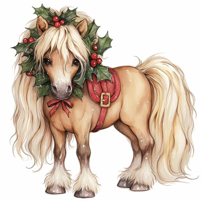11 Christmas Pony Clipart Bundle, Cute Xmas Horse Illustrations ...