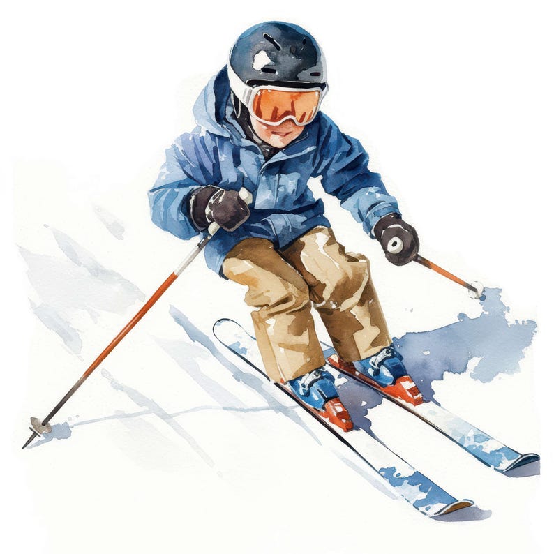 13 Kids Skiing Clipart, Kids in Winter Images, Printable Watercolor ...