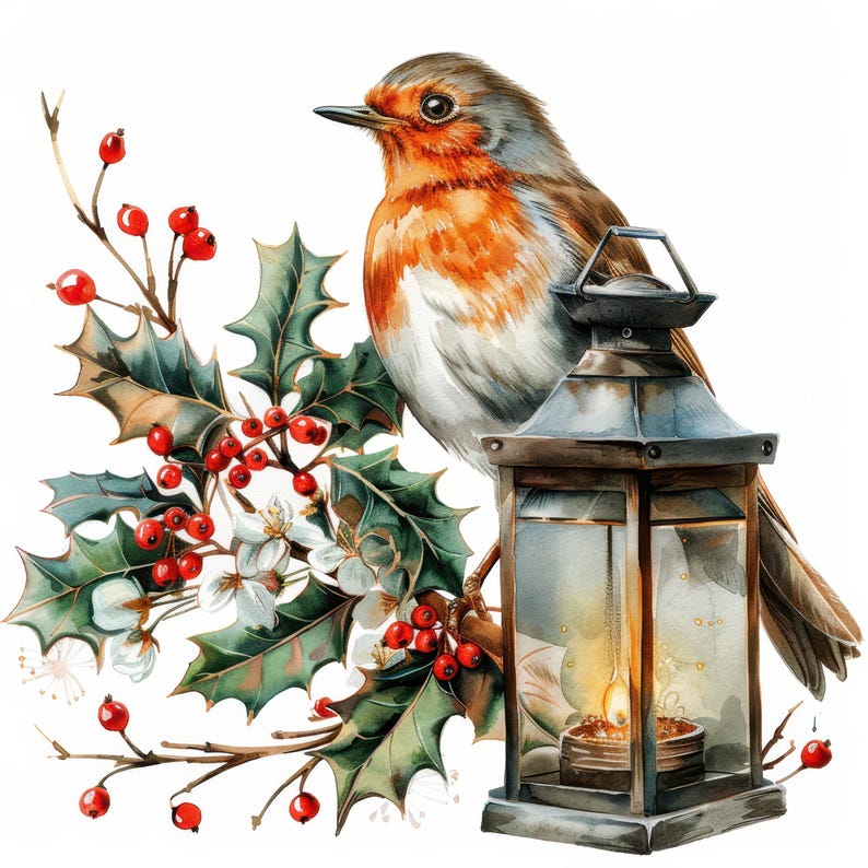 20 Christmas Robin Clipart Bundle Set 2, Printable Watercolor Clipart ...