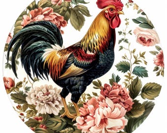 12 Vintage Rooster Clipart Bundle Set, Floral Rooster, Printable Watercolor clipart, High Quality JPGs, Digital download, junk journals