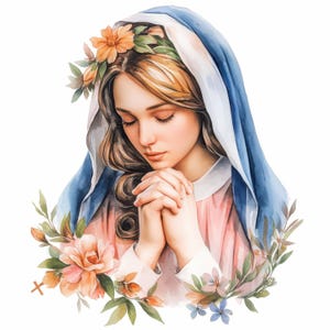 10 Bundle di clipart di preghiera della Madonna di Guadalupe, illustrazione della Vergine Maria, cartolina, JPG di alta qualità, clipart acquerello stampabile, artigianato di carta