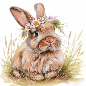 16 diverse illustrazioni di coniglietti, illustrazioni floreali di conigli, clipart di acquerelli stampabili, JPG di alta qualità, creazioni di carta, diari di scarto