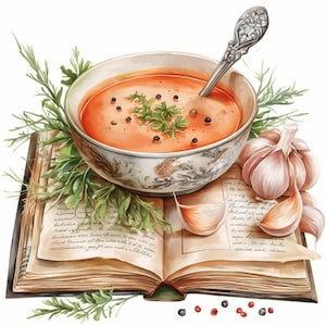13 Grandmas Soup Cookbook Clipart Bundle, Cooking Illustrations, Printable Watercolor Clipart, High Quality JPG, Paper craft, Junk Journals