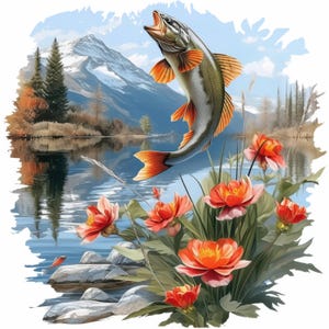 Paquete de 10 imágenes prediseñadas de caza de lubinas y vida silvestre, ilustraciones de pesca, imágenes prediseñadas de acuarela imprimibles, JPG de alta calidad, manualidades de papel, diario basura