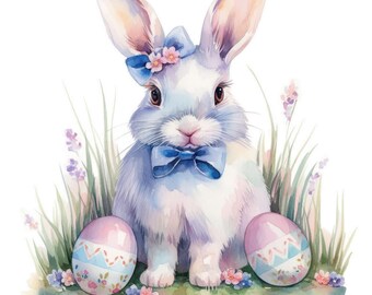19 Watercolor Bunny Clipart Set, Printable Watercolor Easter Bunny Clipart, High Quality JPG, Digital Download, Commercial Use, Junk Journal