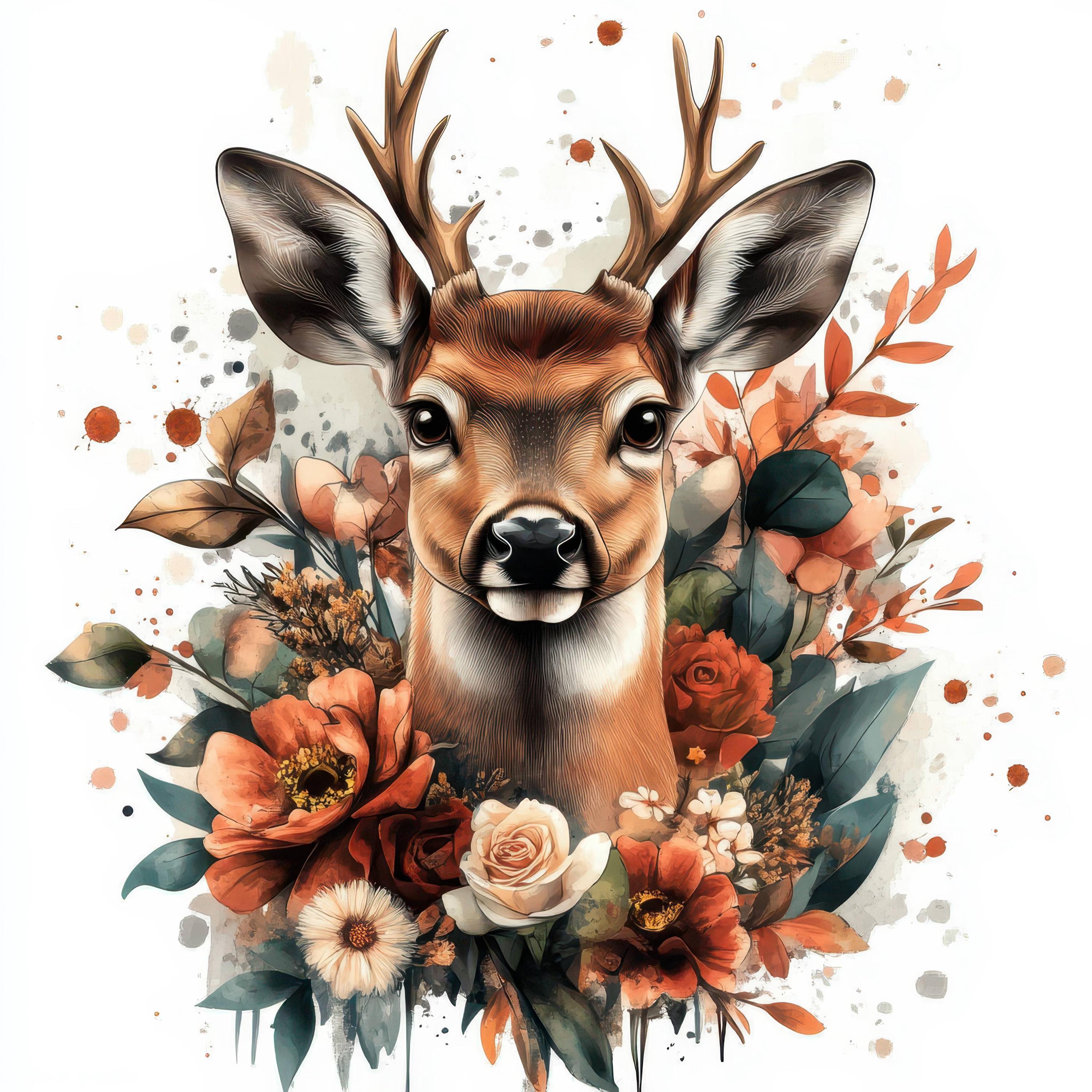12 Moose in Flowers Clipart Bundle, Printable Watercolor Stag Clipart ...
