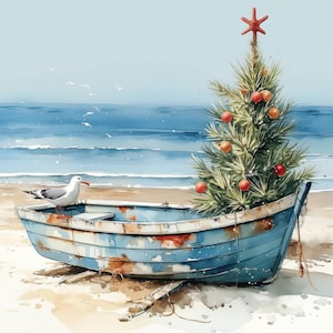 10 nautische kerst clipartbundel, Coastal Xmas illustraties, afdrukbare aquarel clipart, hoge kwaliteit JPG, Paper Craft, Junk Journals