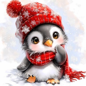 Paquete de 12 imágenes prediseñadas de pingüinos navideños, imágenes prediseñadas imprimibles de pingüinos lindos en acuarela, archivos JPG de alta calidad, manualidades de papel, creación de tarjetas, diarios basura