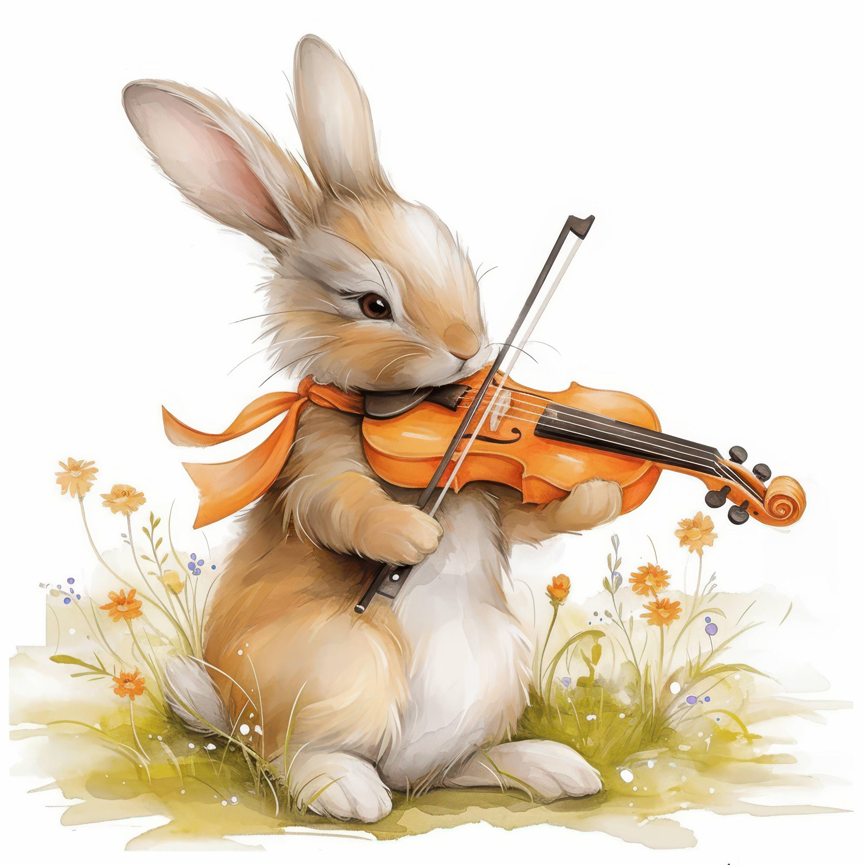 11 Bunny Playing Violin Clipart Set, Cute Rabbit Graphics, Printable ...