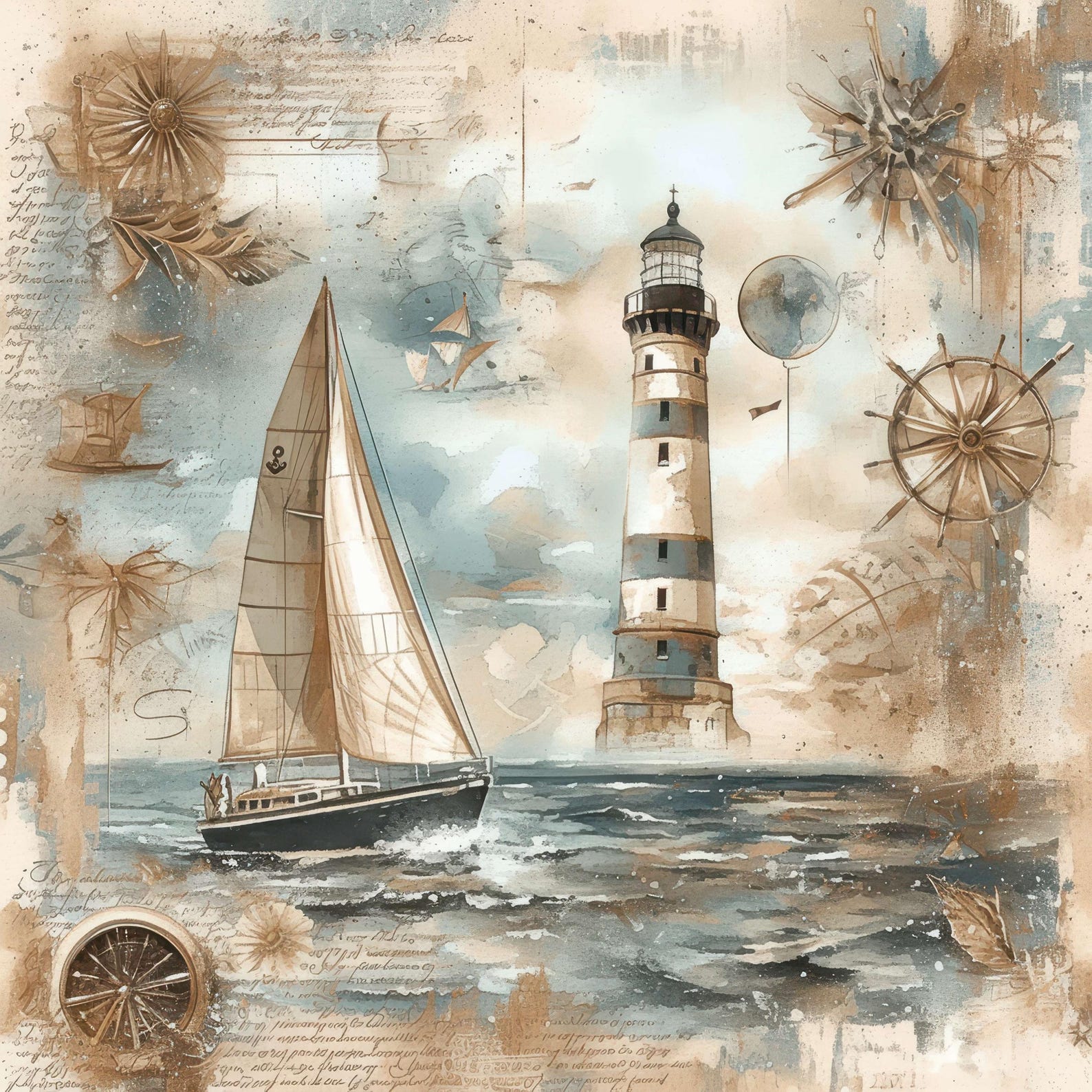 12 Lighthouse on Nautical Background, Background Design Images ...