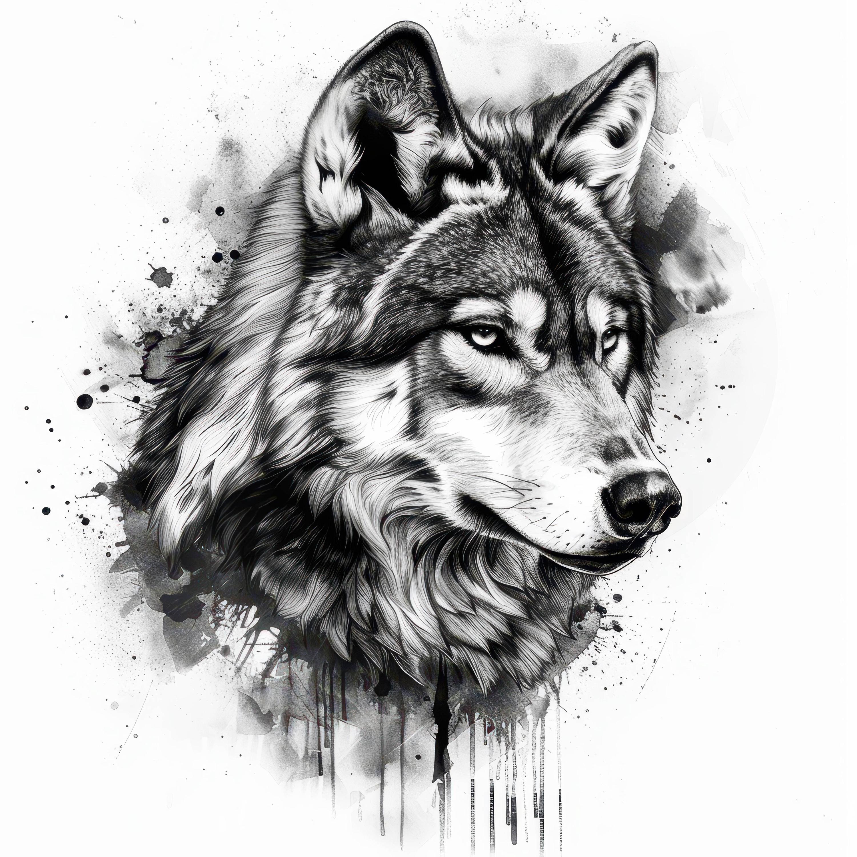 14 Tribal Wolf Clipart Bundle, Black and white Images, Printable Watercolor clipart, High Quality JPGs, Digital download, junk journals