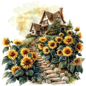 Lot de 18 illustrations de tournesols, cliparts aquarelle imprimables, fichiers JPG de haute qualité, créations en papier, carnets indésirables, fabrication de cartes