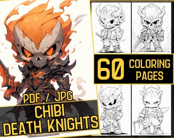 Chibi Death Knights Anime Chibi Libro da colorare per adulti 60 pagine da colorare, Anime Manga Skull Warrior da colorare, Download immediato, PDF e JPG stampabili