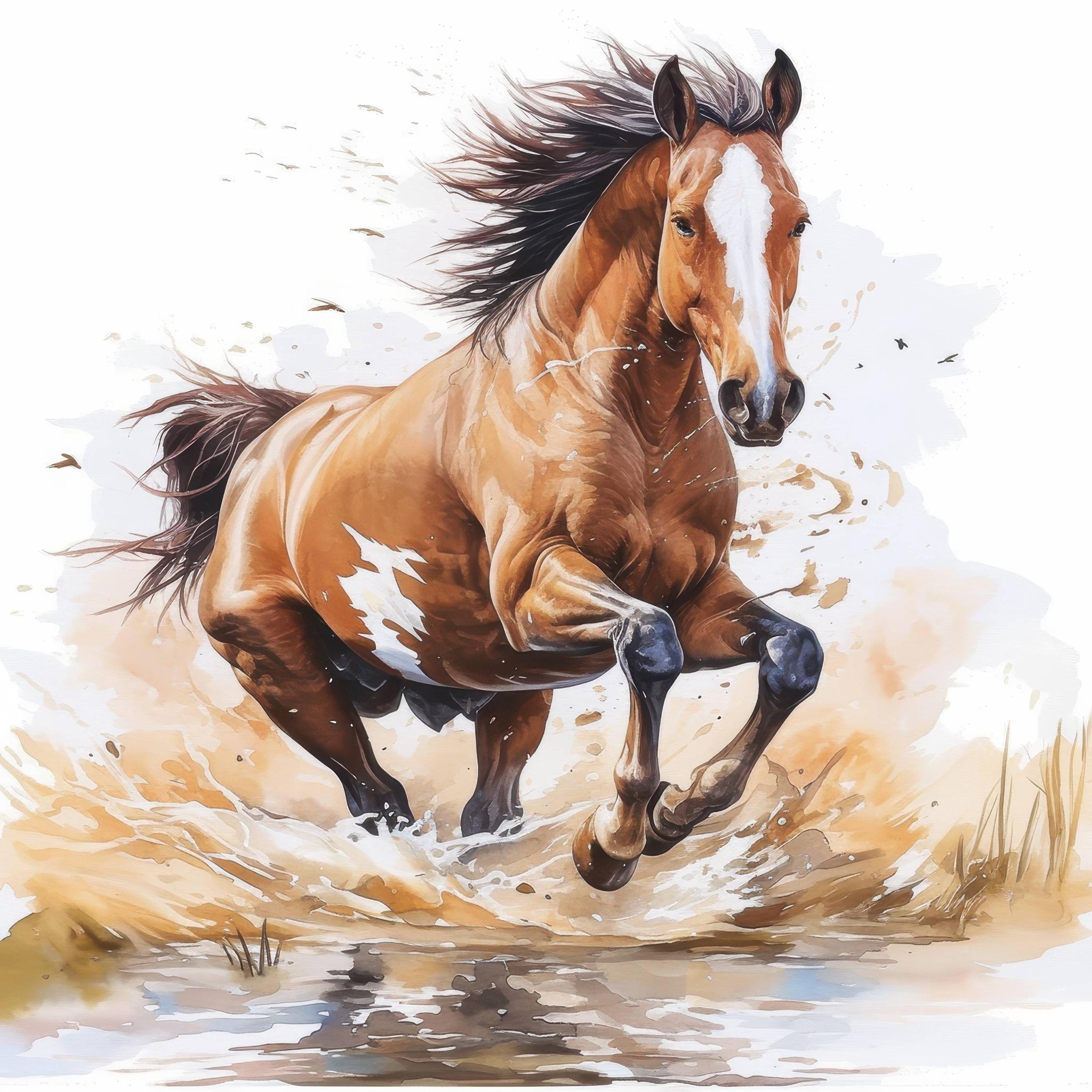 走る馬のクリップアート11点セット、雨の馬のイラスト、印刷可能な