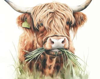 27 Highland Cow Clipart Set, Printable Watercolor Farm Cow Clipart, High Quality JPG, Instant Digital Download, Commercial Use, Junk Journal