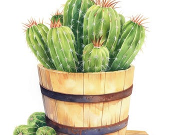 11 Cactus In Pot Clipart, Botanical Clipart Card Making, Printable Watercolor Clipart, Instant Digital Download, Scrapbooking, Junk Journals