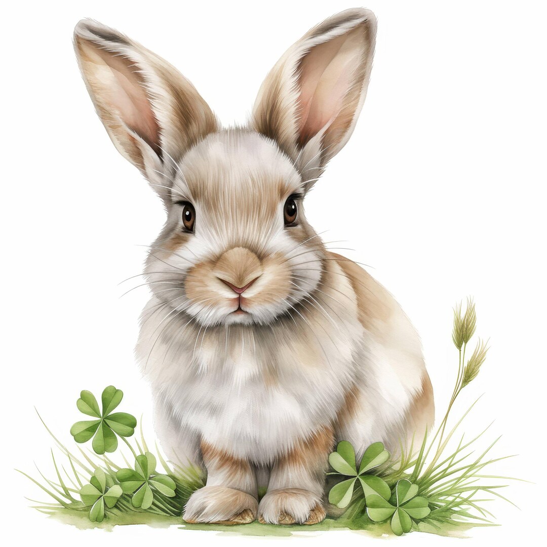 10 Rabbit in Clover Clipart Bundle, Cute Bunnies Illustrations ...