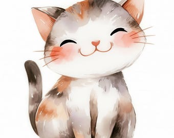 10 Adorable Cartoon Cats Clipart Bundle, Card Making Illustration, Printable Watercolor Clipart, High Quality JPG, Digital download, Journal
