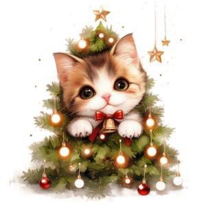 14 Quirky Santa Cat Clipart Bundle, Christmas Kitten Illustration, Printable Watercolor Clipart, High Quality JPG, Paper craft, Junk Journal