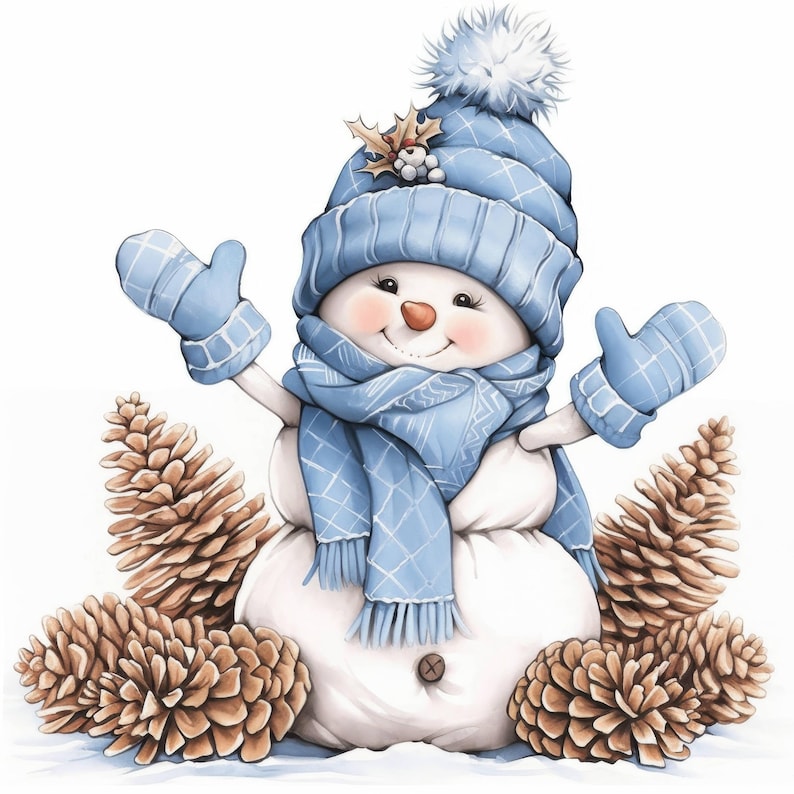 11 Adorable Blue Snowman Clipart Bundle, Cute Winter Illustration ...