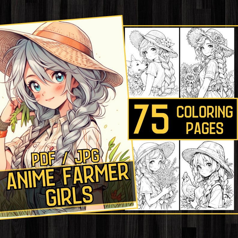 Anime Farmer Girls Adult Coloring Book 75 Handsome Coloring Pages,Grayscale Cowgirl Anime Manga Coloring Page,Instant Download,Printable PDF