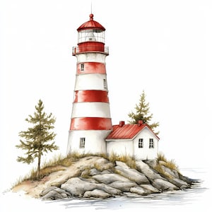 13 Lighthouse Clipart Bundle, Lighthouse Images Illustrations, Printable Watercolor Clipart, High Quality JPG, Paper craft, Junk Journals