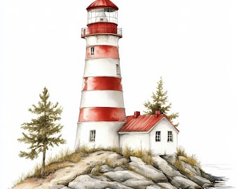 13 Lighthouse Clipart Bundle, Lighthouse Images Illustrations, Printable Watercolor Clipart, High Quality JPG, Paper craft, Junk Journals