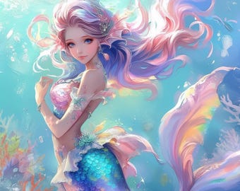 18匹の人魚の水中クリップアートバンドル、ファンタジーガールの