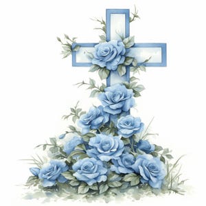 Lot de 15 cliparts ne m'oubliez pas, illustrations de croix florales, clipart aquarelle imprimable, JPG haute qualité, créations en papier, journal indésirable
