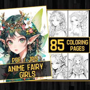 Anime Beatiful Fairy Girls Adult Coloring Book 85 Beatiful Coloring Pages,Grayscale Fairy Anime Manga Coloring,Instant,Printable PDF & JPG