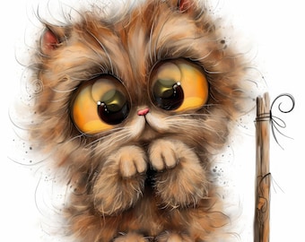 12 udda katter clipart-paket, nyckfull kattungeillustration, utskrivbara akvarell cliparts, högkvalitativa JPG-bilder, papperspyssel, skräpjournaler