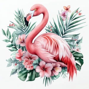 10 Floral Flamingos Clipart Bundle, Printable Watercolor Animal Illustration, High Quality JPGs, Digital download, Paper craft, junk journal