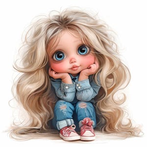 Lot de 15 cliparts petite fille originale et mignonne, illustration fantaisiste, clipart aquarelle imprimable, JPG de haute qualité, créations en papier, journal indésirable