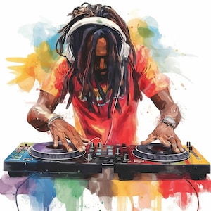 10 Jamming DJ Prints Clipartbundel, Discobeelden Illustraties, Afdrukbare aquarel Clipart, Hoge kwaliteit JPG, Paper Craft, Junk Journals