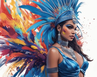 Clip Art de Mujer Carnaval de Río, 19 JPG de acuarela de alta resolución, para diario basura, scrapbooking, creación de tarjetas, descarga digital, manualidades con papel