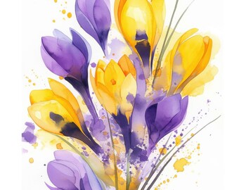13 Crocus Bouquet Clipart, Wildflower Clipart Graphics, Printable Watercolor Clipart, Instant Digital Download, Scrapbooking, Junk Journals