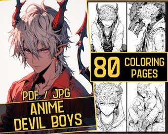 Anime Devil Boys Adult Coloring Book 80 Devil Coloring Pages,Grayscale Demon Boys Anime Manga Coloring,Instant Download,Printable PDF & JPG