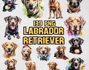 Watercolor Labrador Clipart Bundle, Watercolor Dog Clipart, Cute Labrador Retriever PNG Graphic, Lab PNG, Labrador Image Set, Commercial Use