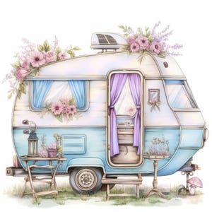 12 Cozy Whimsical Camper Clipart Bundle , Printable Watercolor Caravan Images Illustrations, High Quality JPGs, Junk Journals, Paper Crafts