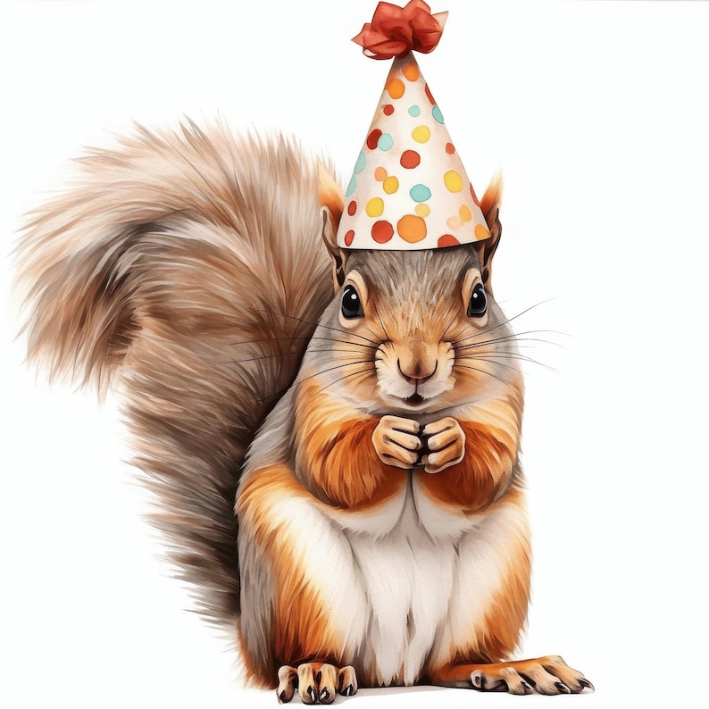 16 Squirrel Party Hat Clipart Bundle, Birthday Party Illustration ...