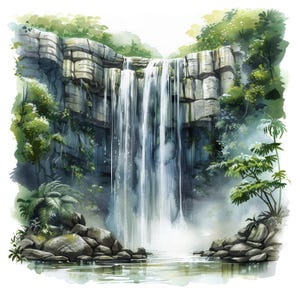 15 Georgeous Waterfall Landscape Clipart Bundle, Printable Watercolor Clipart, High Quality JPG, Digital download, Paper craft, junk journal