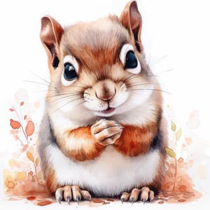 15 Adorable Squirrel Clipart Bundle, Baby Squirrel Illustrations, Printable Watercolor Clipart, High Quality JPG, Paper craft, Junk Journals